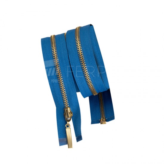 Metal Fermuar Mavi 80 cm-Altın Diş